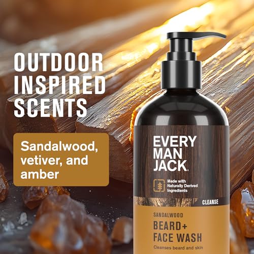 Every Man Jack Men's Sandalwood Beard Set - Perfect for Every Guy - Five Grooming Essentials For a Complete Routine - Beard + Face Wash, Beard + Face Lotion, Beard Oil, Beard Butter, and Beard Comb