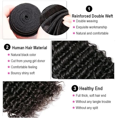 Deep Wave Human Hair Bundles 16 18 20 Inch 12A Unprocessed Brazilian Virgin Hair Deep Curly 3 Bundles Wet and Wave Hair Extensions Natural Colo