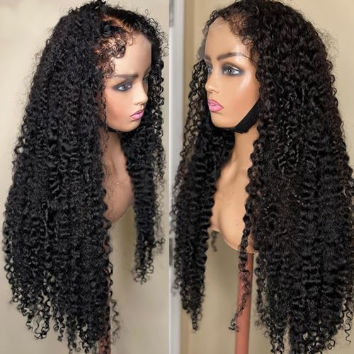 4C Edges Kinky Curly Lace Front Wigs Human Hair 13x4 HD Transparent Lace Frontal Wigs with Curly Edges Baby Hair, Deep Wave Curl Wig Pre-Plucked Hairline 180% Density 20 inch