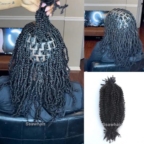 Afro Kinky Curly Human Hair Bulk Springy Twist Hair Extensions For Twist Braiding Locs Hair Pre-Separated Springy Afro Twist Human Hair Extensions 20 Inch 200g
