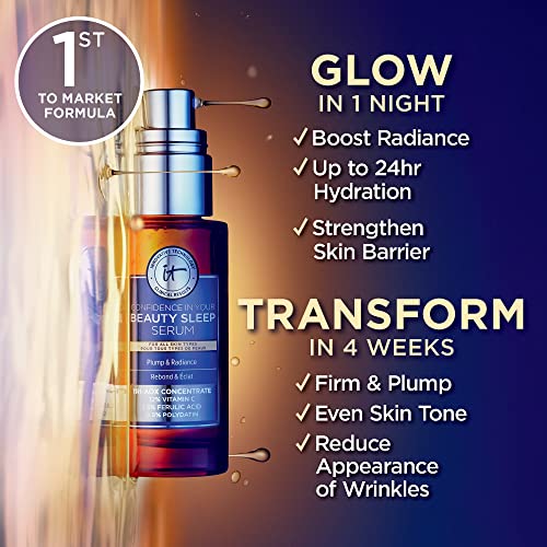 IT Cosmetics Confidence in Your Beauty Sleep Triple Antioxidant Brightening Serum ? 24HR Hydration ? Anti-Aging ? 12% Vitamin C Serum - Fragrance Free ? All Skin Types, 1.0 fl. Oz