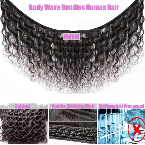 12A Human Hair Bundles with Closure 18 20 22 24+16 Inch Body Wave 4 Bundles Human Hair with 5x5 HD Lace Closure Brazilian Unprocessed Virgin Natural Black
