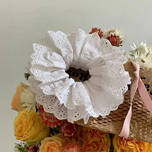 Hair Ties for Women Hair Scrunchies Girls 1 Piece Set White Scrunchie Lace Design Premium Fabric Ponytail Holder (White)
