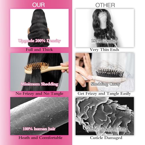 13x6 Lace Front Wigs Human Hair Pre Plucked 200% Density Body Wave HD Lace Front Wigs Human Hair Transparent Frontal Glueless Wigs Virgin Human Hair with Baby Hair for Women 32 Inch Natural Black