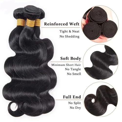 Human Hair Bundles Body Wave 100% Unprocessed Brazilian Virgin Hair Body Wave 3 Bundles Quick Weave Human Hair Extensions for Black Women Natural Black 16 16 16 Inch