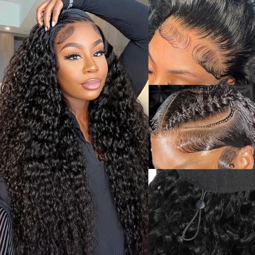 30 Inch Water Wave Lace Front Wigs Human Hair Pull Go 13x6 HD Transparent Lace Frontal Glueless human Hair Wigs 200% Drawstring Wigs With BabyHair Wet And Wave Human hair Wig For Black Women