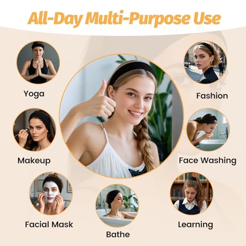 Headbands for Women - 6 Pack Wide Elastic Hair Bands | Stretchy Sweatbands Hair Bands | Soft Sports Thin Head Bands | Non-Slip Accessories Bands for Fashion, Washing Face, Workouts, Yoga, Daily Use