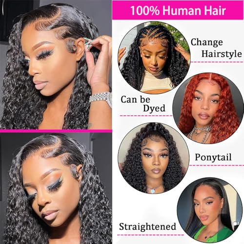 200% Density 30 Inch 13x6 Deep Wave Lace Front Wigs Human Hair Curly HD Lace Front Human Hair Wig Pre Plucked 100% Real Human Hair No Synthetic Blend No Tangle No Shedding Triple Lifespan 3X