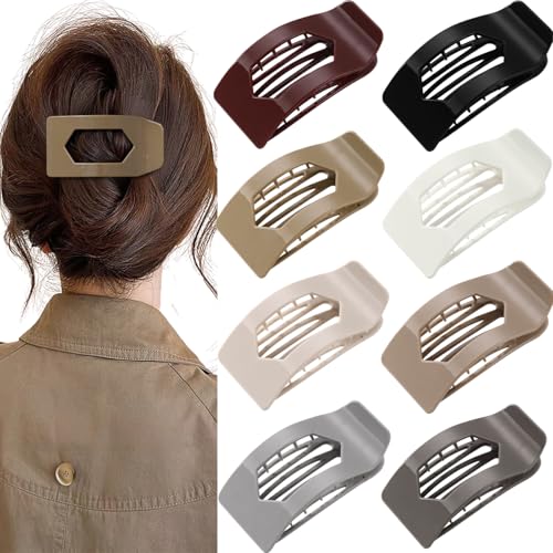 8 Pack Flat Hair Clips for Women ? Glossy Neutral No-Slip Flat Claw Clips for Thick & Thin Hair, Large Strong Hold Square Rectangle Hair Accessories for Work & Stylish Fall Outfits