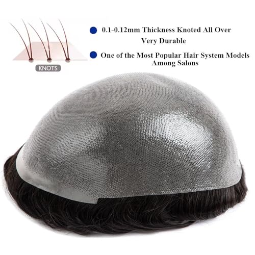 Toupee Hair for Men 0.1mm Poly Skin Human Hair Men's Toupee Durable PU Toupee Hair System for Men Base Size 8x10 Inch 130% Density mens wig Hairpieces£¨1B30£©