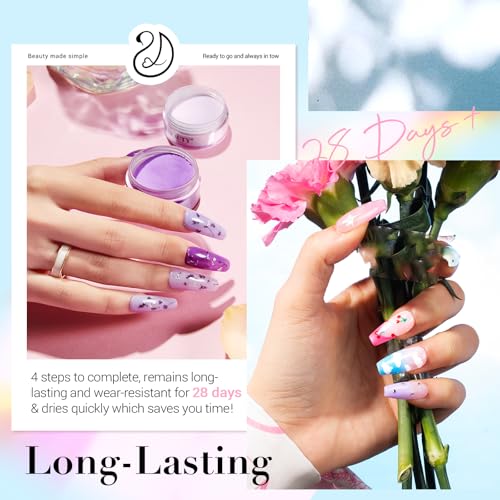 AZUREBEAUTY 42 Pcs Dip Nails Powder Starter Kit, 32 Hot Pink Blue Purple Color Changing Spring Dipping Powder Liquid Set with Base Coat/Top Coat/Activator for French Manicure Salon DIY.