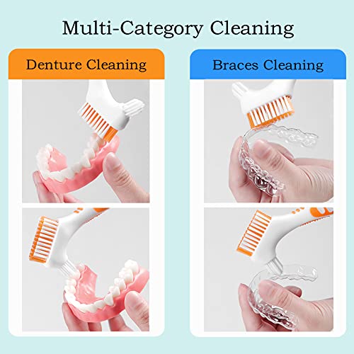 Denture Brush 4Pcs Denture Toothbrushes£¬Denture Cleaning Care Cleaning Brush £¬Double Sided Toothbrush£¬Multi-Layered Bristles and Rubber Anti-Slip Handle (Purple, Green, Blue, Orange)