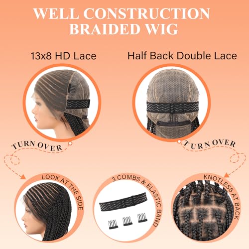 Beauart Brinbea 13x8 HD Lace Front Braided Wigs for Women Cornrow Braided Wigs Box Braid Wig with Baby Hair Black Natural Middle Parted Braids Wig 36"