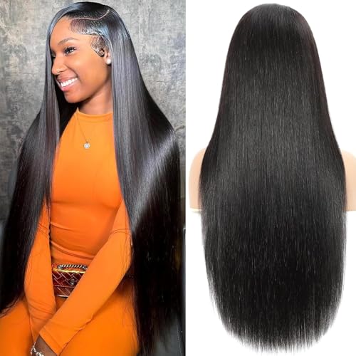 30 Inch 13x6 Straight Lace Front Wigs Human Hair 230% Density HD Transparent Lace Frontal Human Hair Wig for Women Natural Black Color