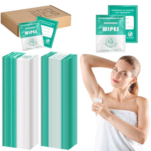 Timgle 200 Count Deodorant Wipes Bulk Individually Wrapped Travel Size Wipes for Men Women Body Underarm Deodorant Remove Sweat Sports Travel Clean Skin Daily Use Female Male(Green)