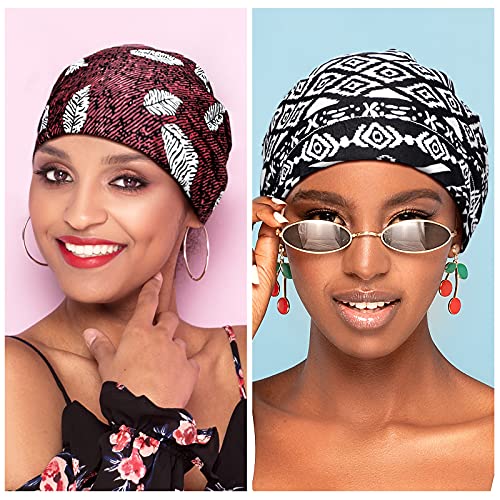 Sintege 6 Pcs Satin Lined Bonnet Sleep Chemo Hat Stretch Cancer Cap for Women Men Cancer Patient African Silk Soft Beanie(Elegant Patterns)