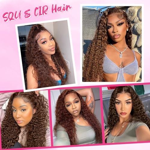 Chocolate Brown Lace Front Wig Human Hair 180 Density 28 Inch 13x4 HD Deep Wave Lace Front Wigs Human Hair Colored Deep Curly Lace Frontal Wigs Glueless Wig for Women Pre Plucked with Natural Hairline