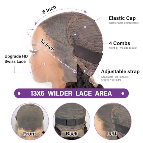 32 Inch Deep Wave Lace Front Wigs Human Hair 13x6 HD Lace Front Wigs Human Hair Pre Plucked Brazilian Curly Wig Human Hair 200 Density Glueless Frontal Wigs with Baby Hair For Women