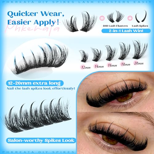 Manga Spikes Lash Clusters Wispy Cluster Eyelash Extensions 12-20mm Fairy Eyelash Clusters Volume Individual Lashes Extensions Salon Look Soft Thick Lashes Clusters Spikes