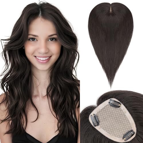 SEGO Hair Toppers for Women Real Human Hair Large Full Silk Base 9 * 14 cm Free Part No Bangs 150% Density Clip In Topper Hairpieces for Women with Thinning Hair -16 Inch #1B Natural Black