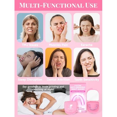 4 Pack Pink Night Guards for Teeth Grinding and Clenching, Women Teeth Grinding Mouth Guard for Sleep with 2 Mirror Cases, Moldable Mouthguard for Women, Adults, Bruxism Relief