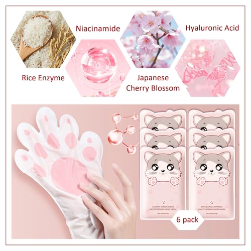 Hand Masks Moisturizing Gloves,6 Pairs Hydrating Hand Peel Masks Gift Set for Dry Cracked Hands Care,Long-lasting and Non-greasy Hand Moisturizer Gloves for Women A