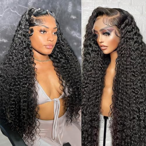 Deep Wave Lace Front Wigs Human Hair 13x6 HD Lace Front Wigs Human Hair Pre Plucked 200% Density Deep Curly Human Hair Lace Frontal Wigs For Women 28 Inch