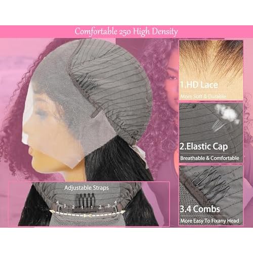 Burmese Curly 13x6 Lace Frontal Wigs Human Hair - Virgin Hair HD Lace Front Pre Plucked, 250% Density 22 Inch Natural Black (100% Free of Synthetic) for Black Women