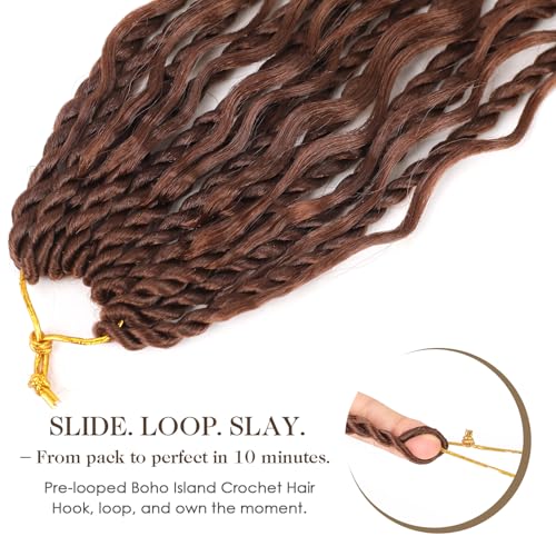 Boho lsland Twist Crochet Hair 24 Inch 8 Packs Medium Auburn Pre-Looped Senegalese Twist Crochet Braids with Curly Ends Synthetic Goddess Twist Crochet Hair for Black Women£¨30# 24 INCH£©