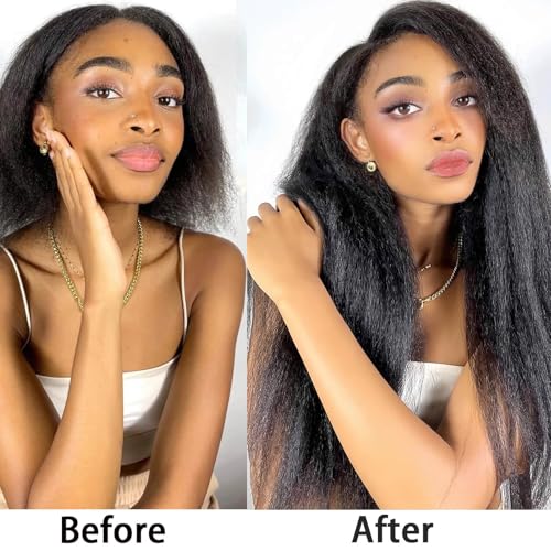 KinkyStraight Bundles Human Hair Yaki Straight Bundles 100% Unprocessed Brazilian Virgin Hair Kinky Curly Human Hair for Black Women Natural Black Color (20 inch)