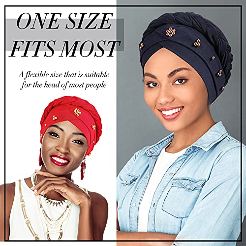 SATINIOR 9 Pcs Turbans for Women Braid Headscarf Hair Wrap Pre Tied Twisted Turbans Beanie Beaded Knotted Headband for Women