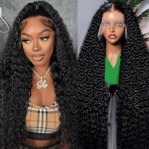 30 Inch Deep Wave Lace Front Wigs Human Hair 13x6 HD Lace Front Wigs Pre Plucked Deep Wave Wig with Baby Hair 200 Density Deep Curly Human Hair Wig for Women