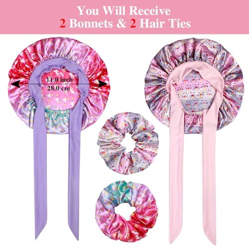 2+2 Satin Bonnets with Scrunchies for Kids, Cute Hair Bonnets for Girls Sleeping Curly Hair, G