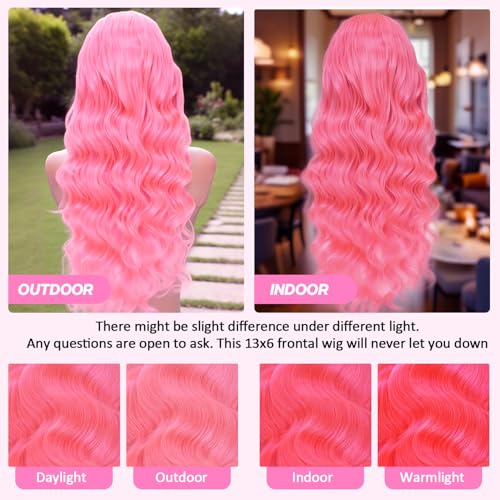 Pink 13x6 Lace Front Wigs Human Hair 200 Density HD Wear and Go Glueless Body Wave Lace Front Wigs Human Hair Pre Plucked Pre Cut Frontal Body Wave Wig for Women 30 Inch