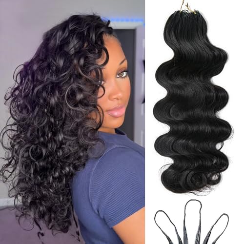 Body Wave Feather Crochet Human Hair Extensions Pre Looped Hair Extensions Body Wave Knotless Soft Pre-Separated Crochet Human Hair Natural Color 18inch 120g