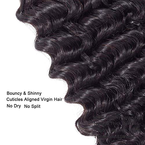 Brazilian Virgin Deep Wave Hair 3 Bundles 9A 100% Unprocessed Virgin Brazilian Remy Human Hair Loose Deep Wave Hair Bundles Human Hair Extensions Natural Black for Black Women (26 28 30)