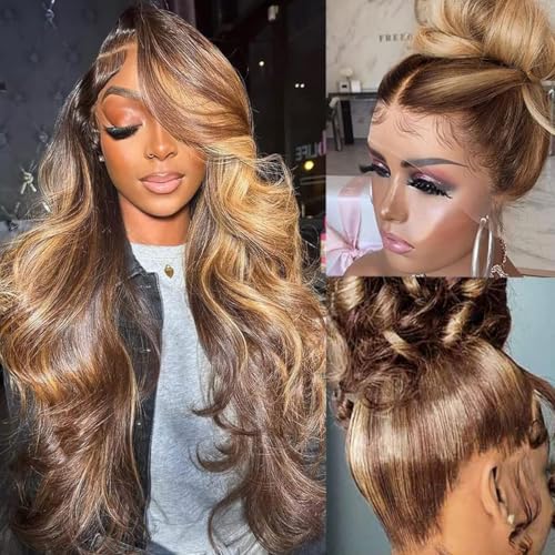 360 Lace Front Wigs Human Hair Full Lace Human hair Wigs Ombre Lace Frontal 180 Density 4/27 Colored Honey Blonde 360 HD Transparent Wigs for Black Women (ombre, 24 Inch)