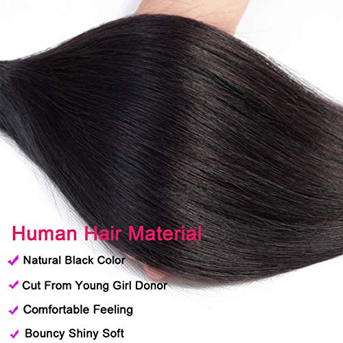 Beauty Forever Hair Brazilian Virgin Straight Hair 3 Bundles 100% Unprocessed Human Hair Weave Extensions Natural Color Can Be Dyed and Bleached (16 18 20)