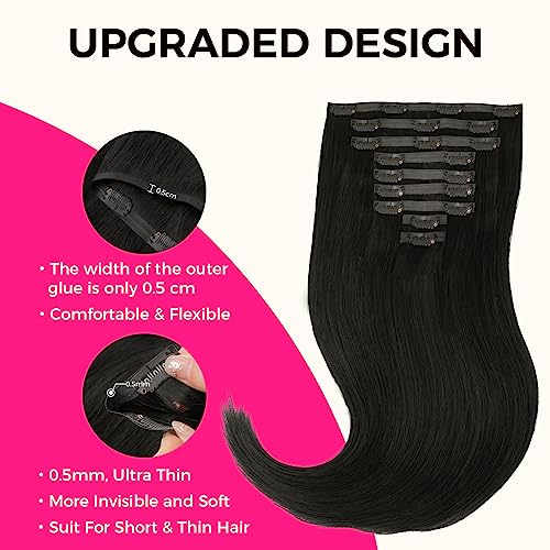 Lashey Seamless Clip in Hair Extensions, 9pcs 150g Straight Remy Human Hair Extensions Clip in 24 Inch #1B Natural Black Real Hair Extensions with 100% Real Human Hair