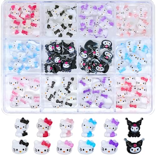 120pcs Kawaii Nail Art Charms Resin Kitty Nail Charms Cute 3D Cartoon Y2k Nail DIY Accessories for Girls and Women(Style 1)
