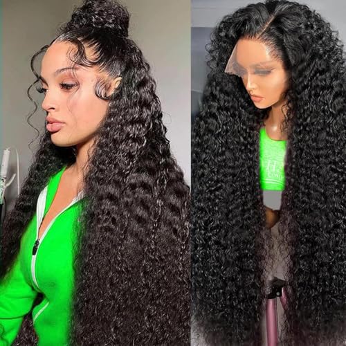 13x6 Deep Wave Lace Front Wigs Human Hair 200% Density Deep Wave Curly Frontal Wigs Human Hair for Black Women Bleached Knots Free Part Natural HairLine Can Be Dyed and Restyled 22 Inch