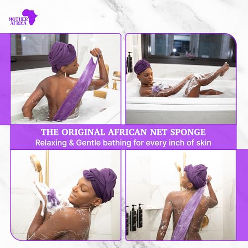 Mother Africa African Net Sponge With Handles Black Owned 3 Pack African Exfoliating Bath Sponge for Shower Washcloth Loofah Knots Gentle Deep Cleansing Back Authentic Scrubber Face & Body Men & Women