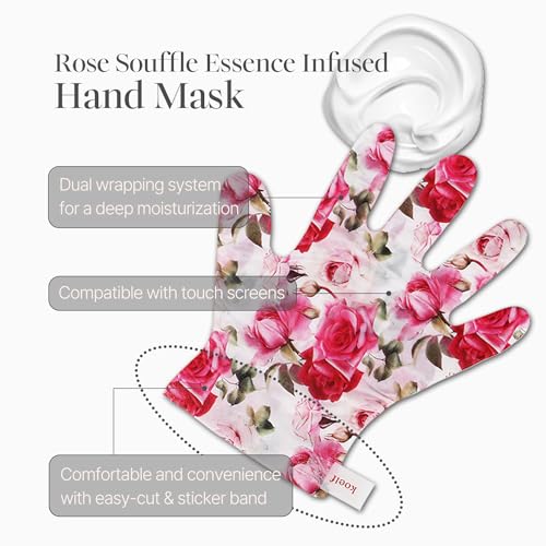koelf PETITFEE Rose Petal Satin Hand Mask (5pairs) - Intensive Nourishing, Moisturizing Gloves, Rose Scented Hand Repair Masks with Peptide, Collagen, Shea Butter for Silky Smooth Hand, Hand Treatment