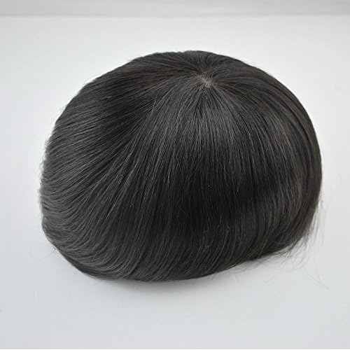 Toupee for Men Human Hair Natural Black Mens Hair piece in Stock mono wig durable PU around base 9 * 7
