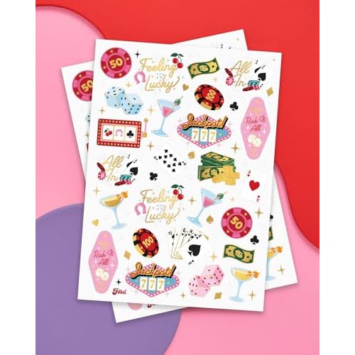 xo, Fetti Casino Temporary Tattoos - 50 Gold Foil | Bachelorette Decorations, Birthday Accessory, Las Vegas Bach Theme Favor, Game Night Bday Gift, Feeling Lucky Dice Decor, Girls Poker Party