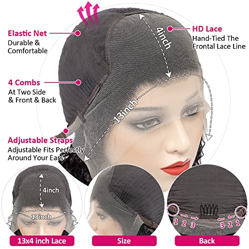 13x4 Lace Frontal Wigs Human Hair with Baby Hair for Black Women 220% Density HD Transparent Lace Front Wigs Pre Plucked Water Wave Wet and Wavy Lace Front Wig 24 inch