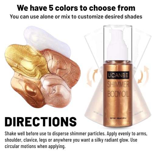 UCANBE Body Shimmer Oil - 100ml Moisturizing Glitter Oil, Waterproof Shimmering Luminizer Liquid Illuminator, Tinted Glow Bronzer (Bronze Gold)