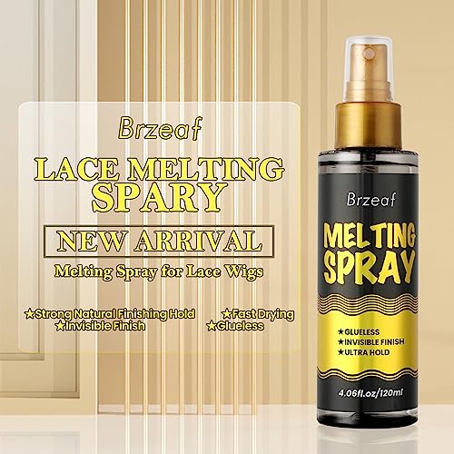 Brzeaf Lace Melting Spray and Holding Spray(120ml), Extreme Hold & Glueless, Melting Spray for Lace Wigs, Strong Natural Finishing Hold, Dries Quickly, Wig Melting Spray & Hair Adhesive for Wigs