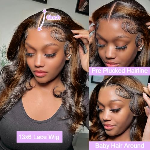 Lace Front Wigs Human Hair Wigs for Women Glueless Lace Frontal Wigs Human Hai.r Pre Plucked with Baby Hair (Ombre Highlight, FB/30 18 Inch)