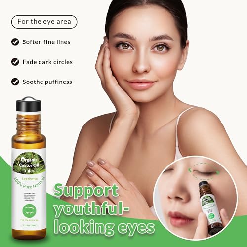 Organic Castor Oil Roll on for Belly, Face, Body, Under Eyes? Certified Organic, Cold Pressed, Hexane Free, Unrefined ? 3 Glass Bottle Pure Roller Ball Castor Oil to Moisturize Skin, Lips